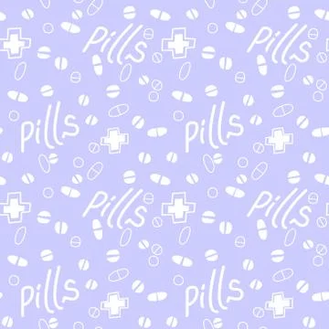 Seamless pattern with medicines, capsules, medicaments, drugs, pills and tabl Illustrazione stock