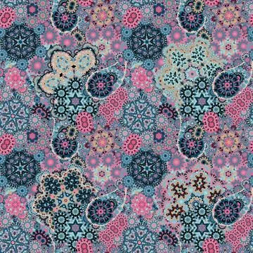 Seamless pattern with mehendi elements. Paisley indian dark blue pink  vector Illustrazione stock