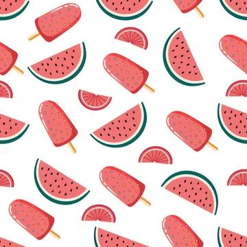 Seamless pattern with melon and ice cream Stock Illustration