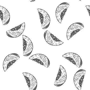 Seamless pattern melon cantaloupe slice sketch hand drawn Stock Illustration