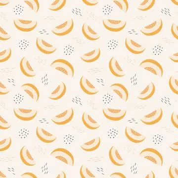 Seamless pattern with melon slices on beige background Stock Illustration