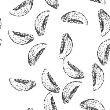 Seamless pattern melon yellow slice sketch hand drawn イラスト素材