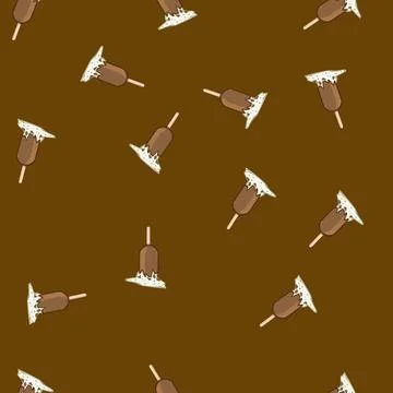 Seamless pattern Melting chocolate vanilla ice cream bar fallen on ground Stock-Illustration