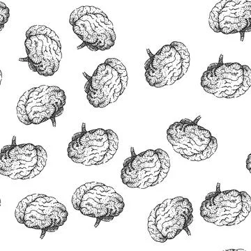 Seamless pattern memory brain sketch hand drawn Stock Illustration