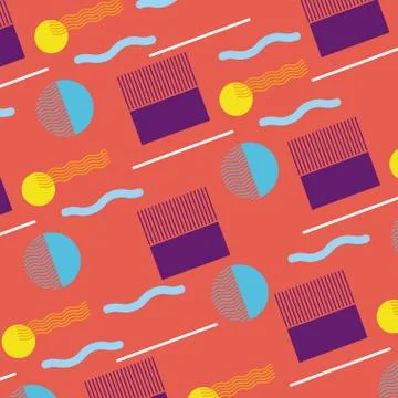 Seamless pattern memphis style with simple geometric elements shapes Stock Illustration