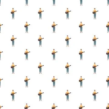 Seamless pattern with men playing acoustic guitar 스톡 일러스트
