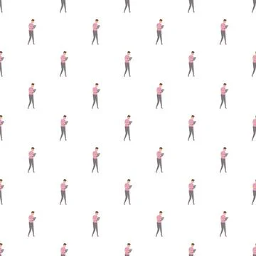 Seamless pattern of men walking using digital tablets イラスト素材