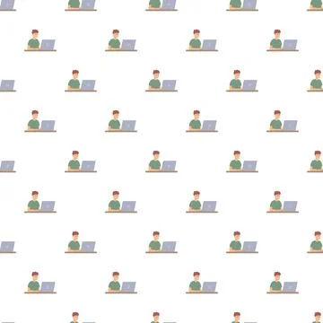 Seamless pattern of men working on laptops Stock Illustration