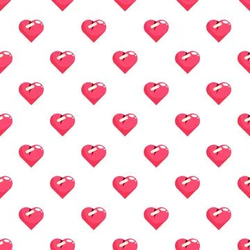 Seamless pattern of mending red hearts with band aids 스톡 일러스트