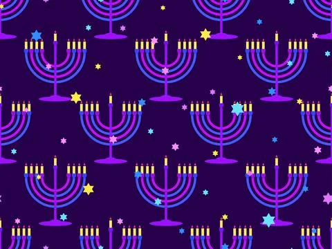 Seamless pattern with Menorah with nine Hanukkah candles and stars. Happy Han Stock Illustration
