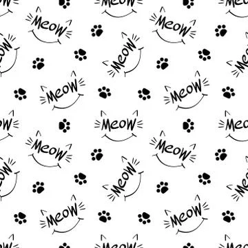 Seamless pattern with meow lettering Stock Illustration