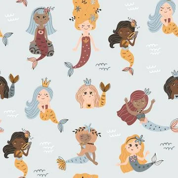 Seamless pattern with mermaids. Stock Illustration
