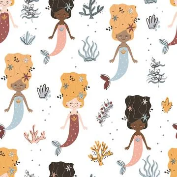 Seamless pattern with mermaids. Stock Illustration