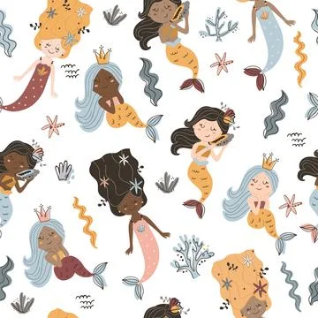 Seamless pattern with mermaids. Illustrazione stock