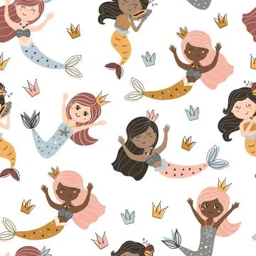 Seamless pattern with mermaids. Stock Illustration