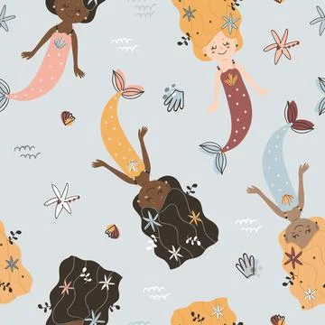 Seamless pattern with mermaids. Stock Illustration