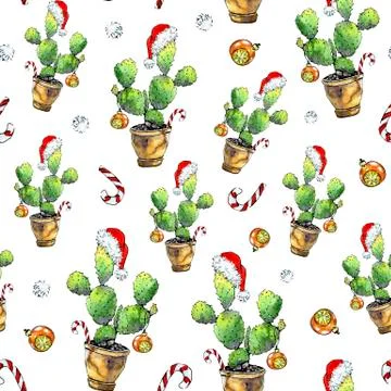 Seamless pattern with merry cactuses Stock Illustration