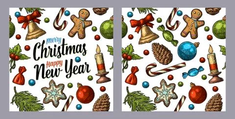Seamless pattern for Merry Christmas and Happy New Year poster. Stock Illustration
