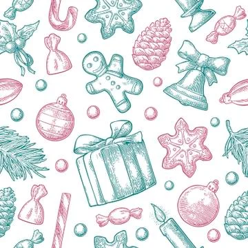 Seamless pattern for Merry Christmas and Happy New Year poster. Illustrazione stock
