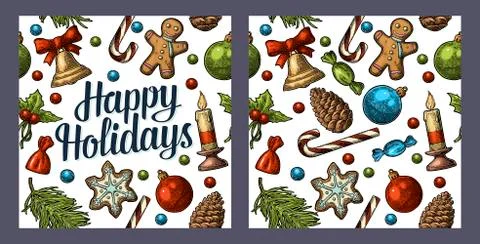 Seamless pattern for Merry Christmas and Happy New Year poster. Stock Illustration