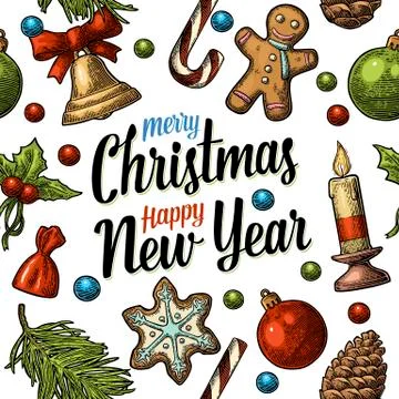 Seamless pattern for Merry Christmas and Happy New Year poster. Illustrazione stock