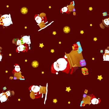 Seamless pattern Merry Christmas and Happy New Year, Friends Santa Claus in.. Stock Illustration