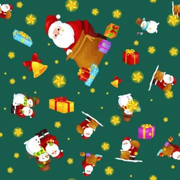 Seamless pattern Merry Christmas and Happy New Year, Friends Santa Claus in.. Stock Illustration