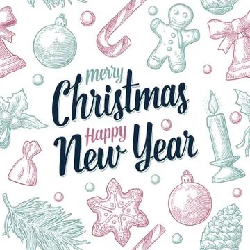 Seamless pattern for Merry Christmas and Happy New Year poster. Illustrazione stock