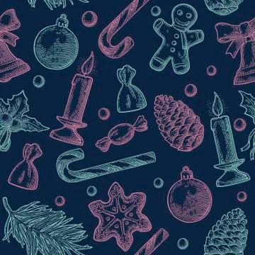 Seamless pattern for Merry Christmas and Happy New Year poster. Stock Illustration