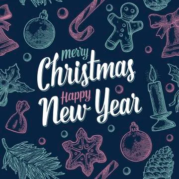 Seamless pattern for Merry Christmas and Happy New Year . 스톡 일러스트
