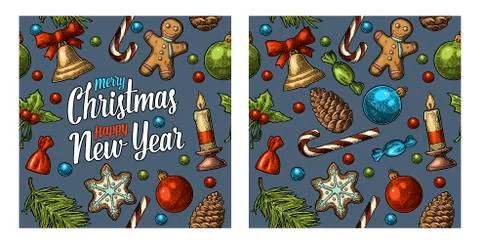 Seamless pattern for Merry Christmas and Happy New Year poster. Illustrazione stock