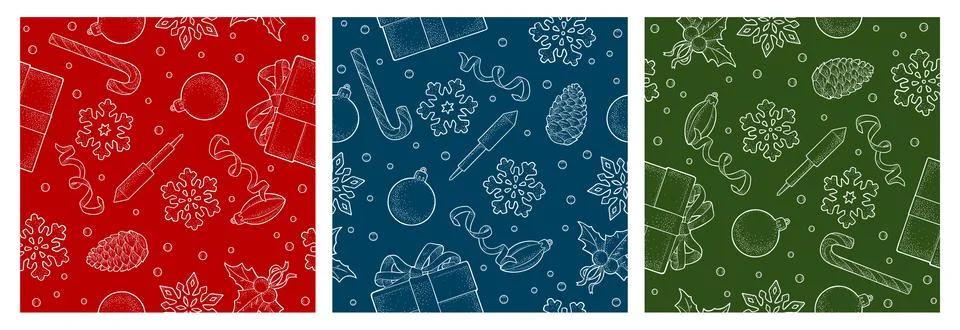 Seamless pattern Merry Christmas and Happy New Year. Vector vintage monochrom Stock Illustration