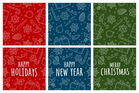 Seamless pattern Merry Christmas and Happy New Year. Vector vintage monochrom Stock Illustration