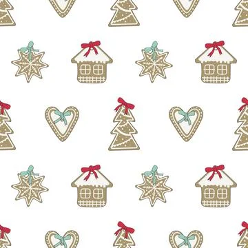 Seamless pattern Merry Christmas gingerbread cookies with white icing in the Stock Illustration