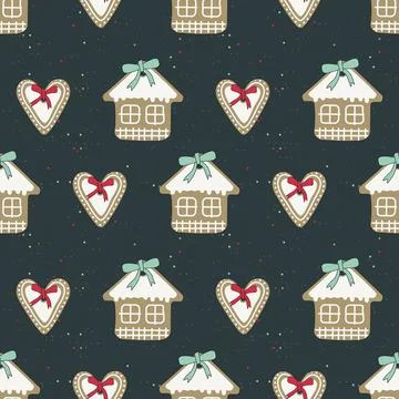 Seamless pattern Merry Christmas gingerbread cookies with white icing in the Stock Illustration