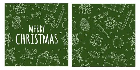 Seamless pattern Merry Christmas. Vector vintage monochrome engraving Stock Illustration