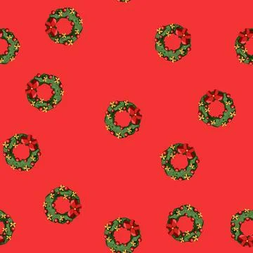 Seamless pattern merry christmas wreath cartoon vector Stock Illustration