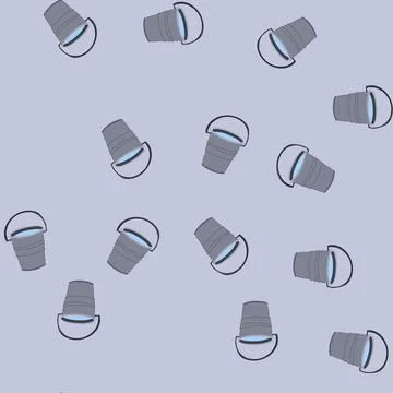Seamless pattern metal bucket water cartoon vector Stock Illustration