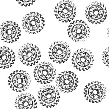 Seamless pattern metal gears steampunk sketch hand drawn Stock Illustration