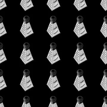 Seamless pattern from Metal grater. Isolated on black background flat lay. Stock Photos
