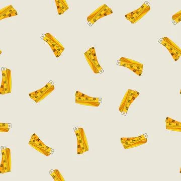 Seamless pattern meter yellow measuring tape cartoon vector Stock Illustration
