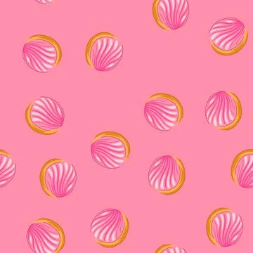 Seamless pattern mexican concha sweet bread pink sugar Illustrazione stock