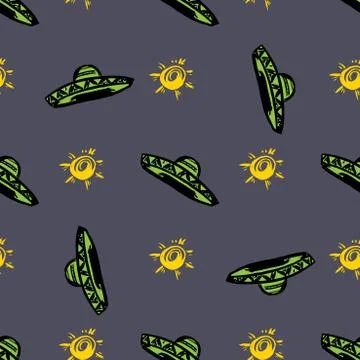 Seamless pattern with mexican hat sombrero Stock Illustration
