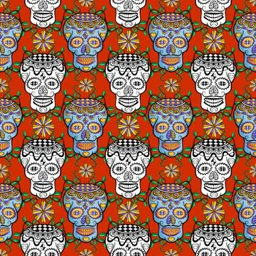 Seamless pattern of mexican sugar skull. Stock Illustration