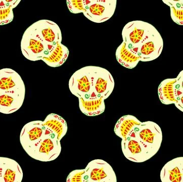 Seamless pattern with mexican sugar skulls Stock Illustration