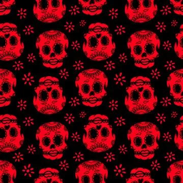 Seamless pattern with mexican sugar skulls. Design element for poster, card,  Stock Illustration