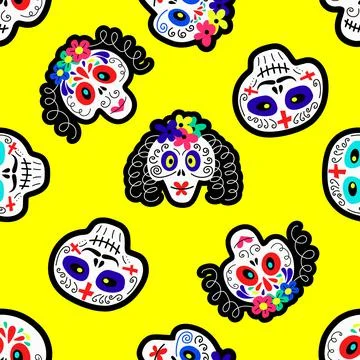 Seamless pattern with Mexican sugar skulls Illustrazione stock
