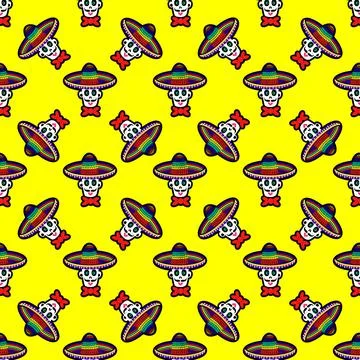 Seamless pattern with Mexican sugar skulls Stock Illustration