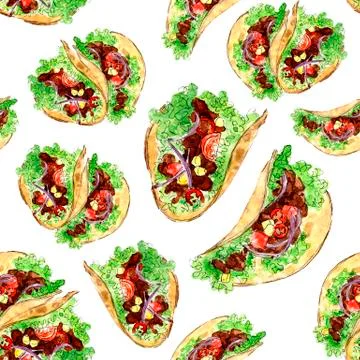 Seamless pattern with Mexican tacos Stock Illustration