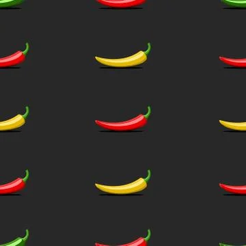 Seamless pattern mexican vegetables red, green, yellow bitter chili peppers o Stock Illustration